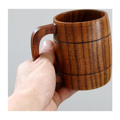 50pcs/lot Large Capacity Beer Cup with Handle Wood Cup Milk Cup Wooden Coffee Tea Travel Wine Beer Water Cup Drinkware