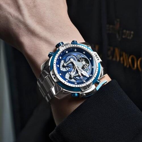 Reef Tiger/RT Brand Military Watches for Men Steel Blue Dial Bracelet Automatic Watches Relogio Masculino RGA3503