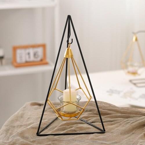 Northern Gold Geometry Iron Hanging Force Candlestick Home Decoration Candle Holder Metal Candlestick Crafts Centerpieces