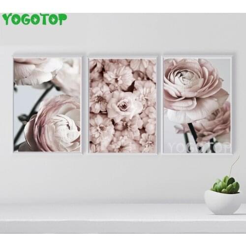 Triptych diamond embroidery Bloom Peony Nordic panel set of 3 Wall Art mosaic Painting with diamonds flower wall decor ML1466