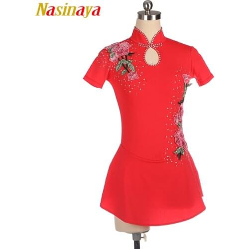 Wine Red Skating Costume Cheongsam Figure Skating Skirt Beautiful Skating Dress