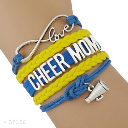 High Quality Infinity Love Cheerleader Megaphone Charm Cheering Squad Cheer Team Cheer Mom Bracelets for Women