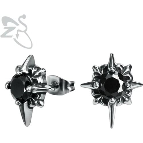 Cross Star Earrings Punk Style Earrings Crystal Black Ear Pin 316L Stainless Steel Jewelry Piercing Earrings For Women Brincos