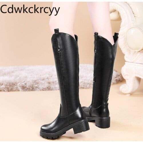 Winter The New fashion Thick heel High tube Knight boots black yellow Plus velvet Keep warm High heel Women boots size 34-43