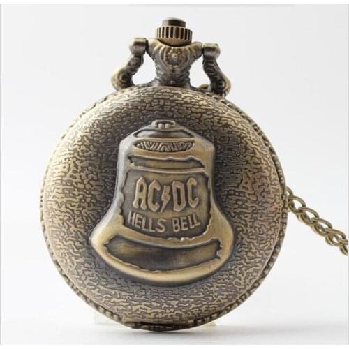 10pcs in) Vintage heavy metal bell design Quartz flip pocket watch necklace party promotion unique gift