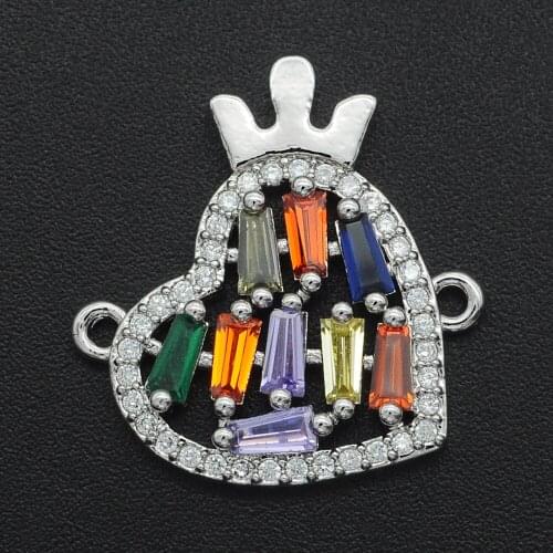21x20mm 100% CZ Zircon DIY Jewelry Rainbow Heart Connectors Charm Wholesale Jewellery Connector OEM Order Accepted