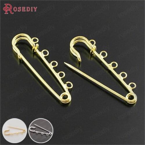 29922)10PCS 50x13MM,Wire Thickness 1.5MM Gold Color Iron Big Brooch Pins with 5 Hanging Holes Diy Jewelry Findings Accessories
