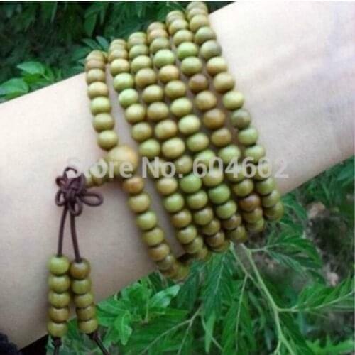 5mm Tibetan Buddhism 216 Green Wood Mala Necklace