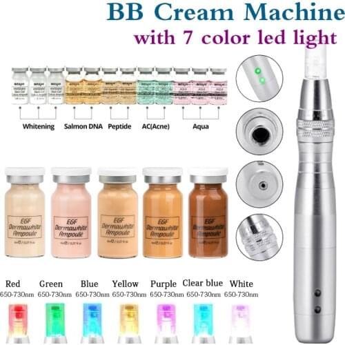 7Light LED BB Cream Pen BB Stayve Ampoule Silver Microneedle Beauty Machine Rolling System for Skin Whitening Serum Rechargeable