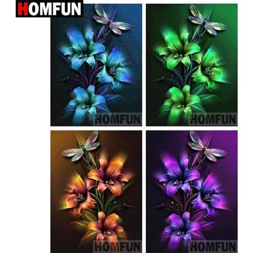 HOMFUN Full Square/Round Drill 5D DIY Diamond Painting "Flower Dragonfly" Embroidery Cross Stitch 5D Home Decor Gift A07949