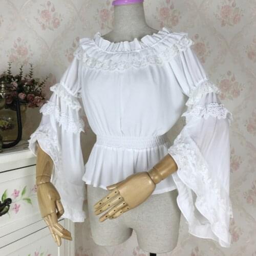 Gothic Lolita Blouse Victorian Women Shirt Retro Medieval Lolita Costume Tops Tea Party Plus Size Long Sleeve