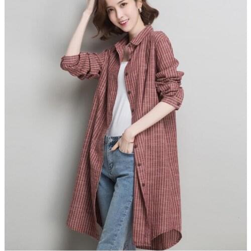 Blouse Women Striped Cotton-Linen Shirt Womens Long Sleeve Jacket 2020 Spring and Summer Long Shirt Blusas Ropa De Mujer