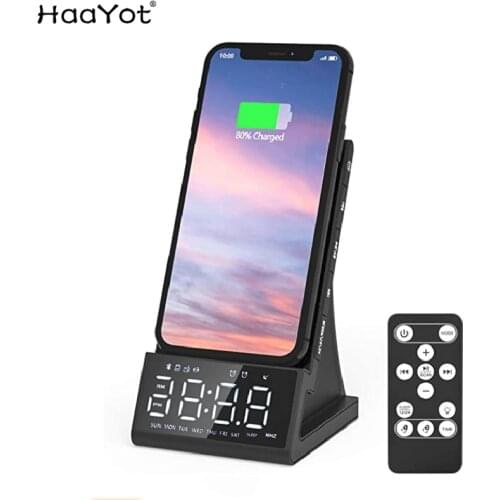 4 In 1 Digital Alarm Clock Fast 10W Wireless Charger FM Radio Bluetooth Speakers Music Player For Bedroom with Remote Control
