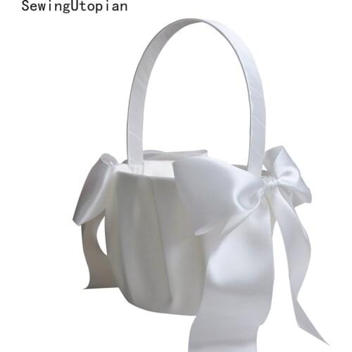 Flower Basket Ring Pillow Wedding Ceremony Satin Faux Pearl Bowknot Basket Storage for Girl Wedding Party Supplies