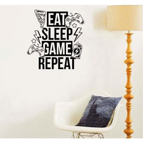 Eat Sleep Game Repeat Joystick Wall Decal Gadgets Wrap Wall Stickers Decor For Living Room Kids Bedroom Vinyl Mural dw8028