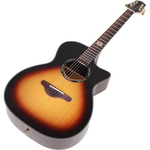 Birds inlays 40 inch solid spruce wood acoustic guitar sunburst color cutaway high gloss 6 string folk guitar