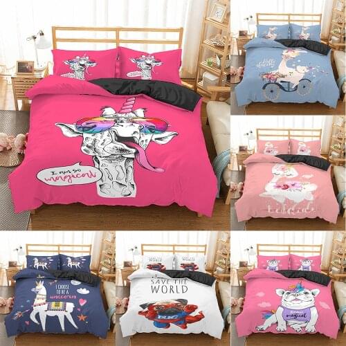 2021 Cartoon Dog Bedding Set Children Alpaca Duvet Cover Queen King Size 100% Microfiber Bed Linen set 3d Print Bedclothes