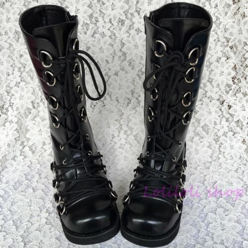 Princess punk balck cool shoes Cross Lacing Flat Boots Round black matt boots Manual customization Fashion personality an1221
