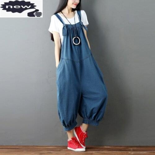 Baggy Women Loose Jeans Overalls Vintage Denim Bib Casual Summer Straps Drop Crotch Harem Pants Plus Size Trousers Female