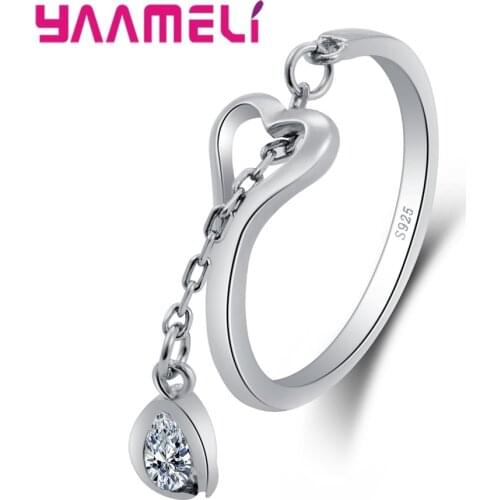 Fashion Beautiful Flower Ring for Women Adjustable Heart Ring Wedding Rings Zircon Water Drop Pendant Jewelry