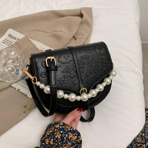 Fashion Leather Crossbody Bags for Women 2021 Simple Ladies Brand Trend Beading Chain Shoulder Handbags and Purses Female Tote