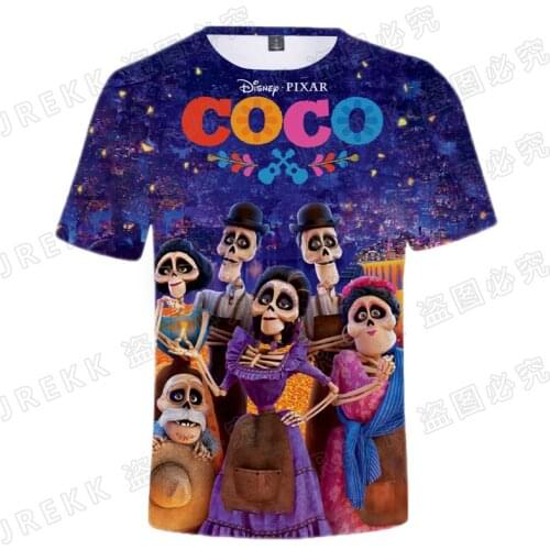 Mens Oversize T-shirts Cartoon Anime 3D Print Coco Mens Clothing Summer Casual Short Sleeve T Shirt For Kids