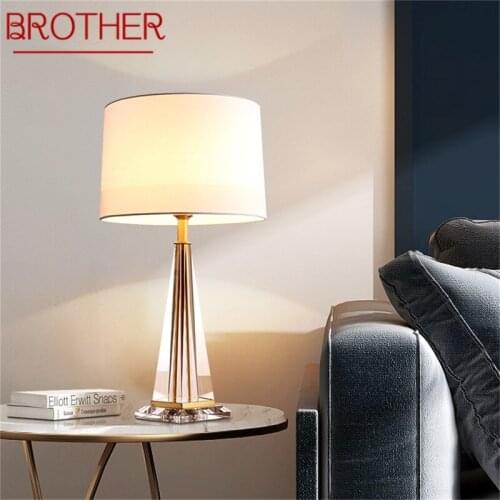 BROTHER Table Lamp Brass Modern Simple Crystal LED Fabric Desk Light Decoration for Home Bedroom