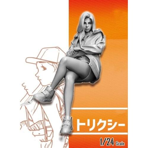 New Unassembled 1/24 modern sit girl with long hair Resin Figure Unpainted Model Kit