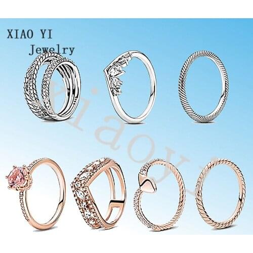 XIAOYI 2020New S925 Autumn logo overlapping hollow crown snake ring pink sweetheart party wedding rings are suitable for couples