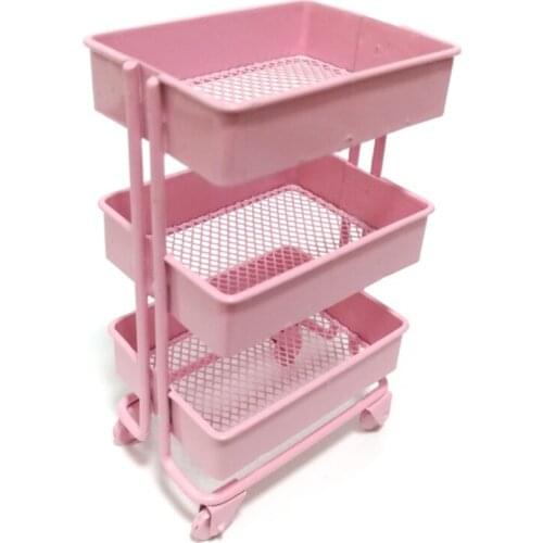 2021 New Mini Trolley Floor Storage Rack with Wheels Dollhouse Miniature Furniture Shelf