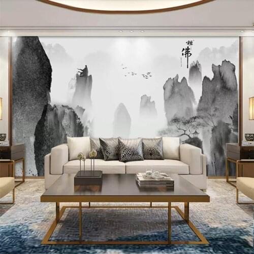 Beibehang Custom wallpaper 3d new Chinese artistic conception abstract ink landscape Buddha living room TV background wall paper