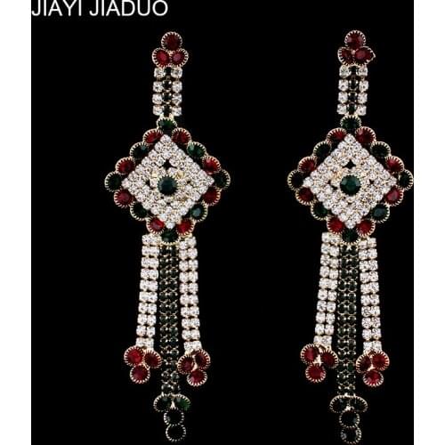 Jiayi jiaduo Charm Indian women jewelry noble long earrings banquet wedding costume crystal earrings accessories gifts