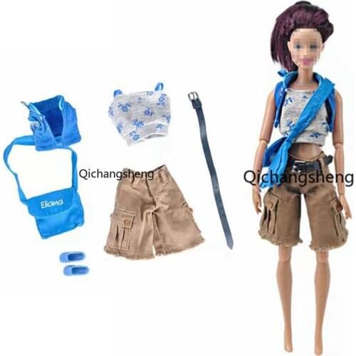 11.5" Doll Outfits For Barbie Clothes Blue Crop Top Coat Vest Shorts Belt Bag Shoes 1/6 BJD Dolls Accessories Toy for Girl Gifts