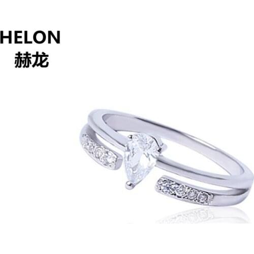 Solid 14k White Gold Pear Ring Engagement Wedding Ring for Women AAA Graded Cubic Zirconia CZ Valentine Graduation Jewelry Gift