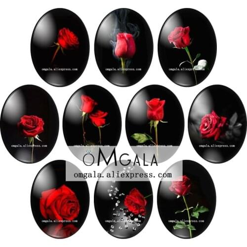 High Quality Photos Of Red Rose Flower 13x18mm/18x25mm/30x40mm Oval photo glass cabochon flat back Making findings