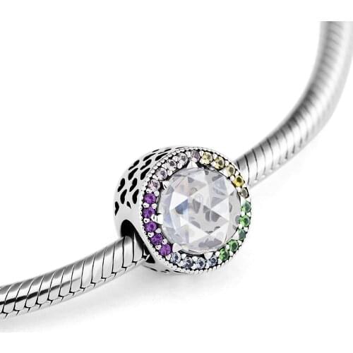 Fits For Pandora Charms Bracelets Multi-Color Radiant Hearts Beads 100% 925 Sterling-Silver-Jewelry Free Shipping