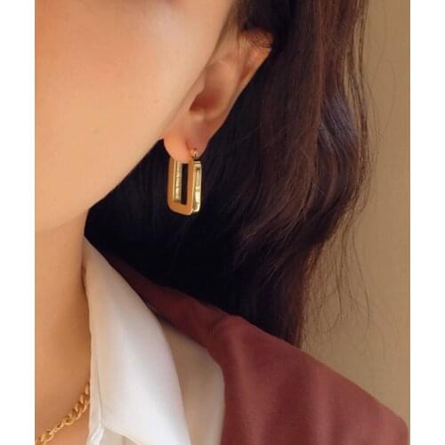 Simple Gold Geometric Rectangular Pendant Stainless Steel Earrings Korean Fashion Women Titanium Steel Earrings 2021 Fashion