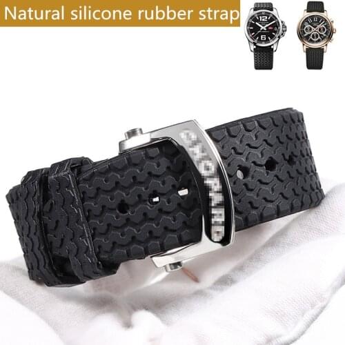Durable 21mm 23mm Natural Silicone Rubber Watchband Black Tape Waterproof Sport Strap For Chopard with Deployment Clasp Stcok