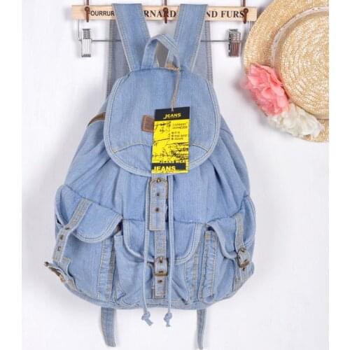 Classic Vintage Fashion 3 Pockets Denim Jean Women Backpacks Retro Style Backpack Bags Girls School Bags Travel Casual daypacks