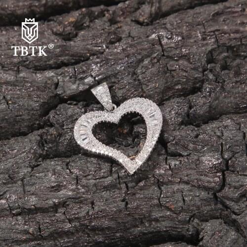 TBTK Iced Out Crystal Baguette Cubic Zircon Lovely Heart Pendant Box Chain Necklace For Women Valentines Fashion Hiphop Jewelry