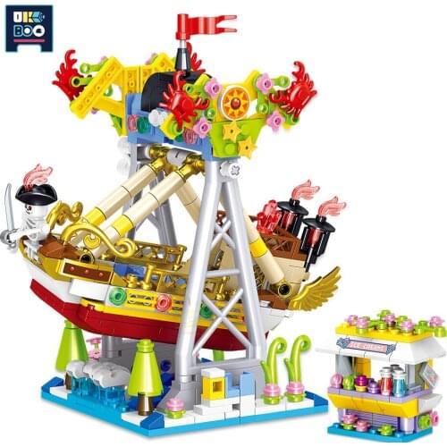 UKBOO Outdoor Playground Pirate Ship Mini City Game Model Building Blocks Micro Street View Architecture Bricks Toys For Child