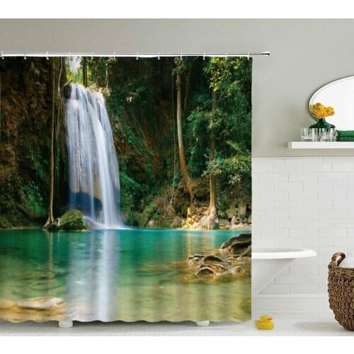 Waterproof Shower Curtains Bath Curtain Forest Beach Green Plant Bathroom Polyester Fabric Curtain Washable 180x200cm With Hooks