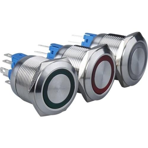 Waterproof Metal Push Button Switch Self-lock Jog switch with Lamp Hole Size 22mm 22F-11SE