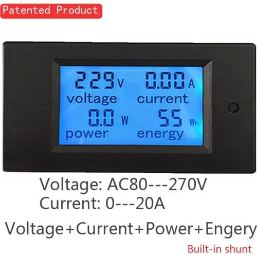 LCD Digital Display AC 80-270V 0-20A 45-60Hz Voltmeter/Ammeter/ Energy Meter/Power Meter/ Electric Power Monitor Bulit-in Shunt