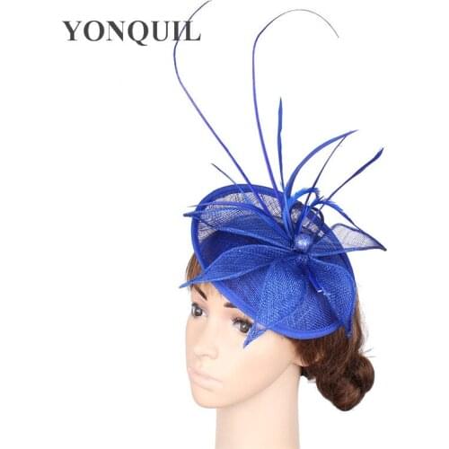 High Quality Sinamay Fascinator Cap Bride Ostrich Headwear Hair Clip Formal Wedding Hat Headpiece Party Hair Accessories SYF261