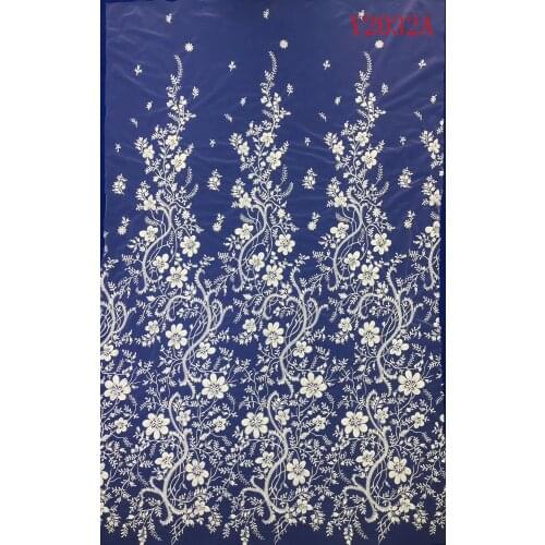 Y2032A Ivory Beaded Embroidery Lace Wedding Dress Fabric Nigerian Textile African Trimming Lace 5Yards/ lot