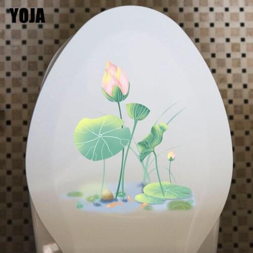 YOJA 22.3*24.2CM Cartoon Wall Sticker Bedroom Home Decor Toilet Decal Fish Playing Under Lotus T3-0807