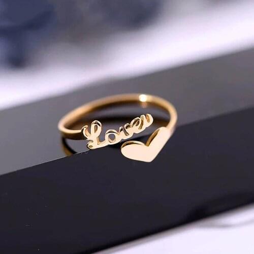 Womens New Personalized Custom Text Frosted Ring Engraved Name Rose Gold Silver Color Heart Stacking Smooth Rings Charm Jewelry