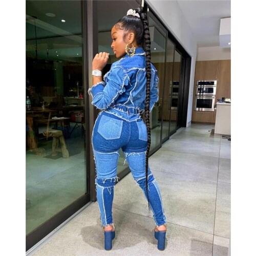 2020 New Women Jeans High Waist Ripped Destroyed Pants Demin Patchwork Bodycon Tassels Bodycon Slim Pencil Jeans Club