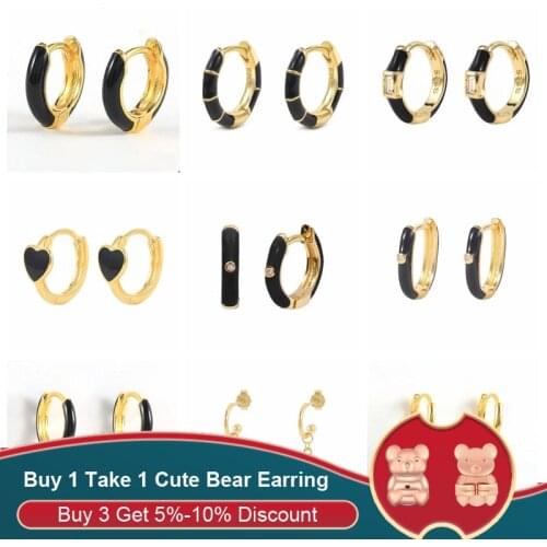 CANNER Pendientes plata 925 Earrings 925 Sterling Silver Hoop Earring Dripping Oil Love Smile Face Circle Earrings Fine Jewelry